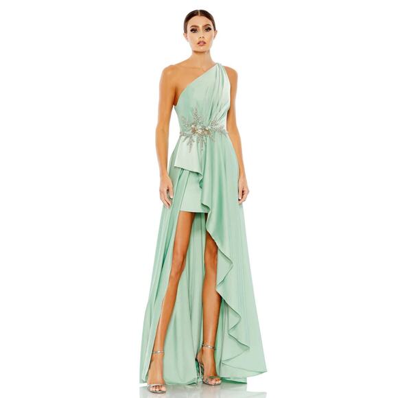 Mac Duggal 11262 Sage Embellished One Shoulder Asymmetrical Gown Size 14 New - Picture 1 of 7